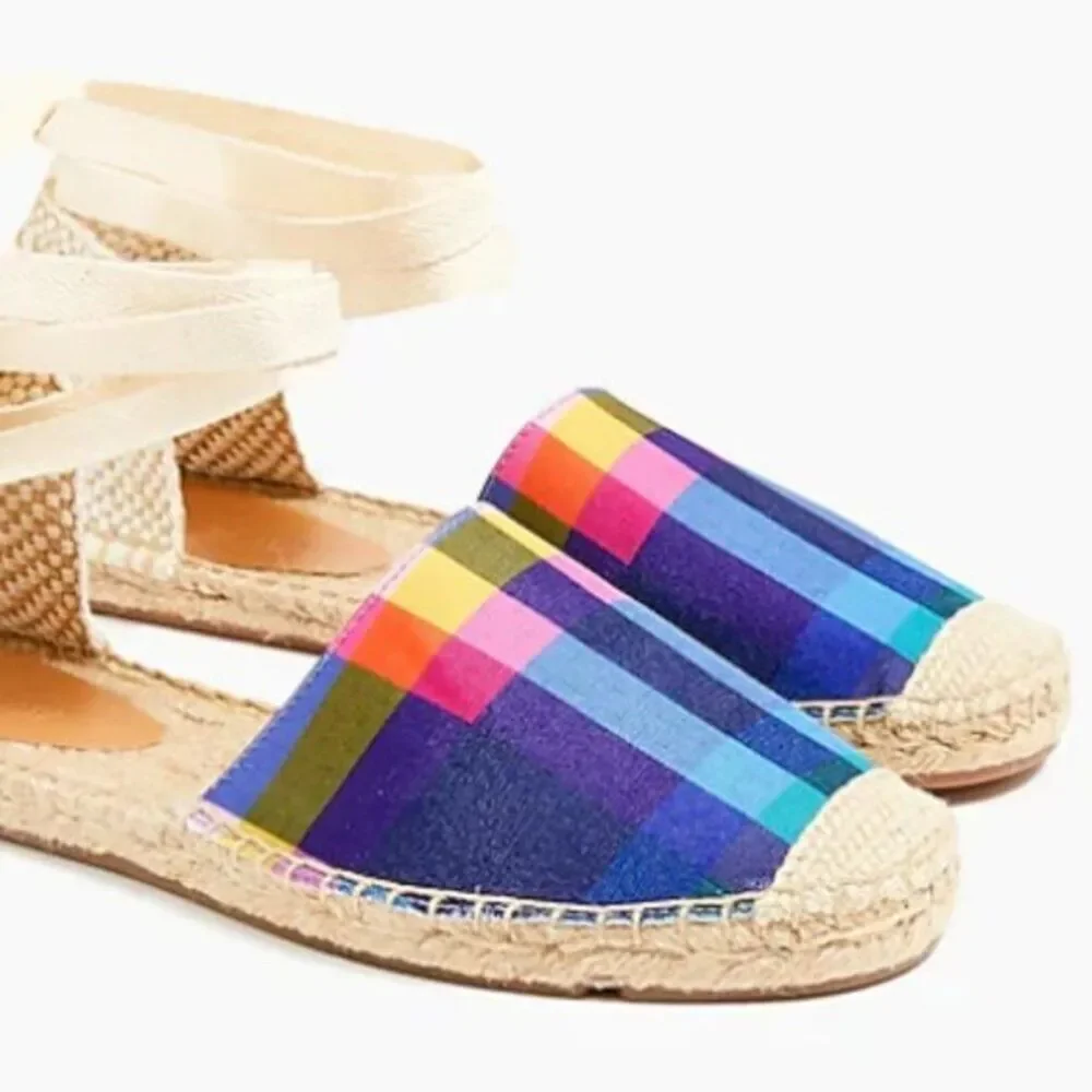J CREW Printed Canvas Ankle-Wrap Espadrille‎ Sandals Soze 7